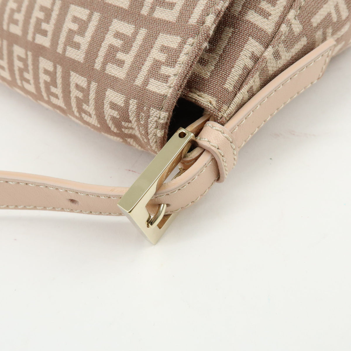 FENDI Mamma Baguette Zucchino Canvas Leather Shoulder Bag Pink 8BR001