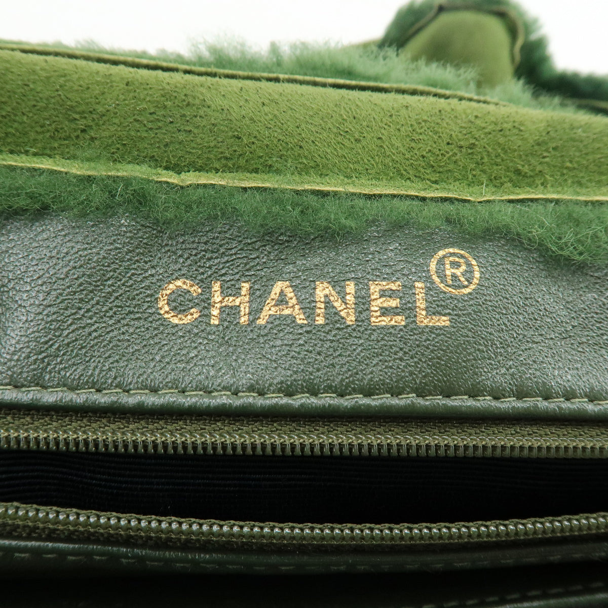 CHANEL Suede Mouton Tote Bag Hand Bag Green