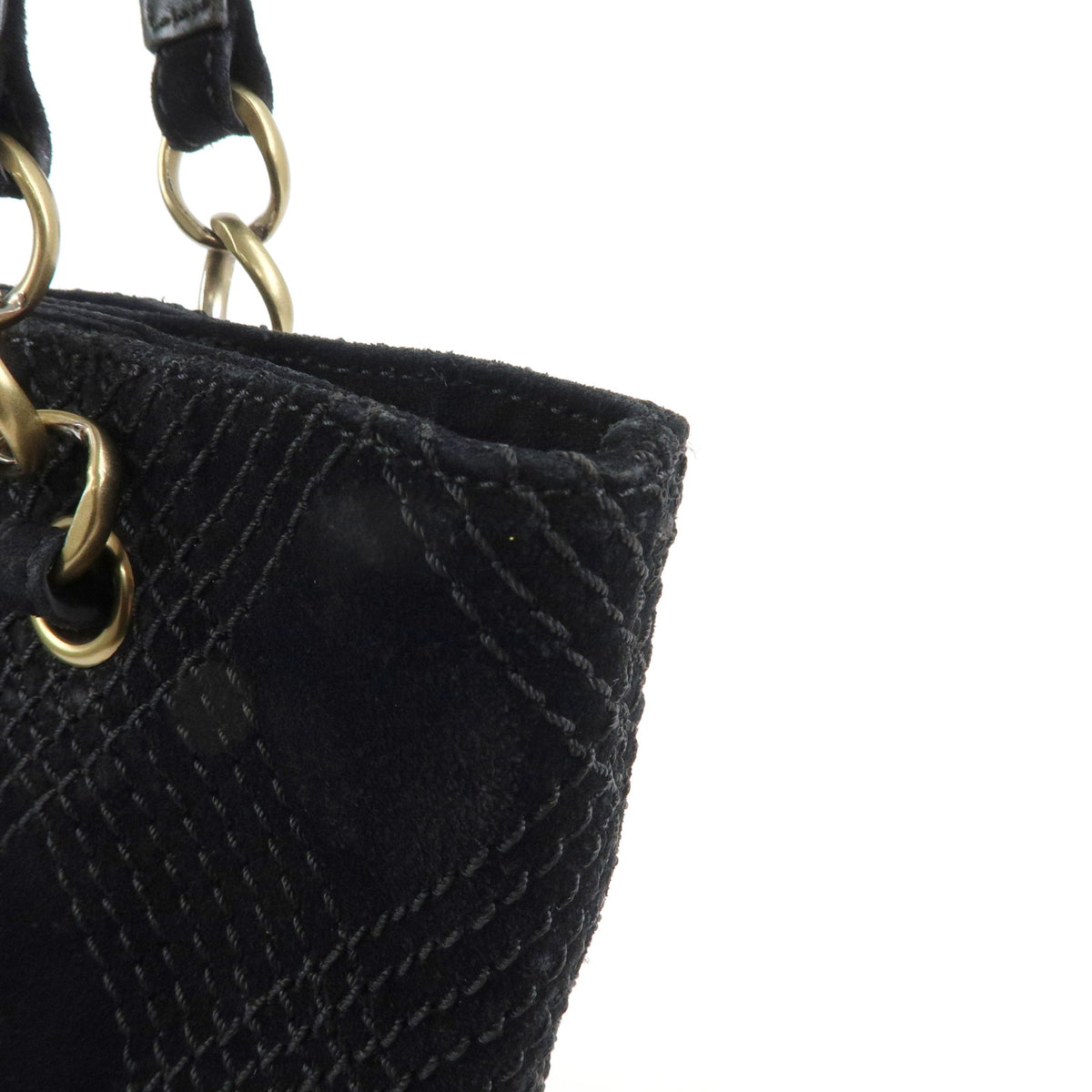 CHANEL COCO Mark Wild Stitch Suede Leather Shoulder Bag Tote Bag Black