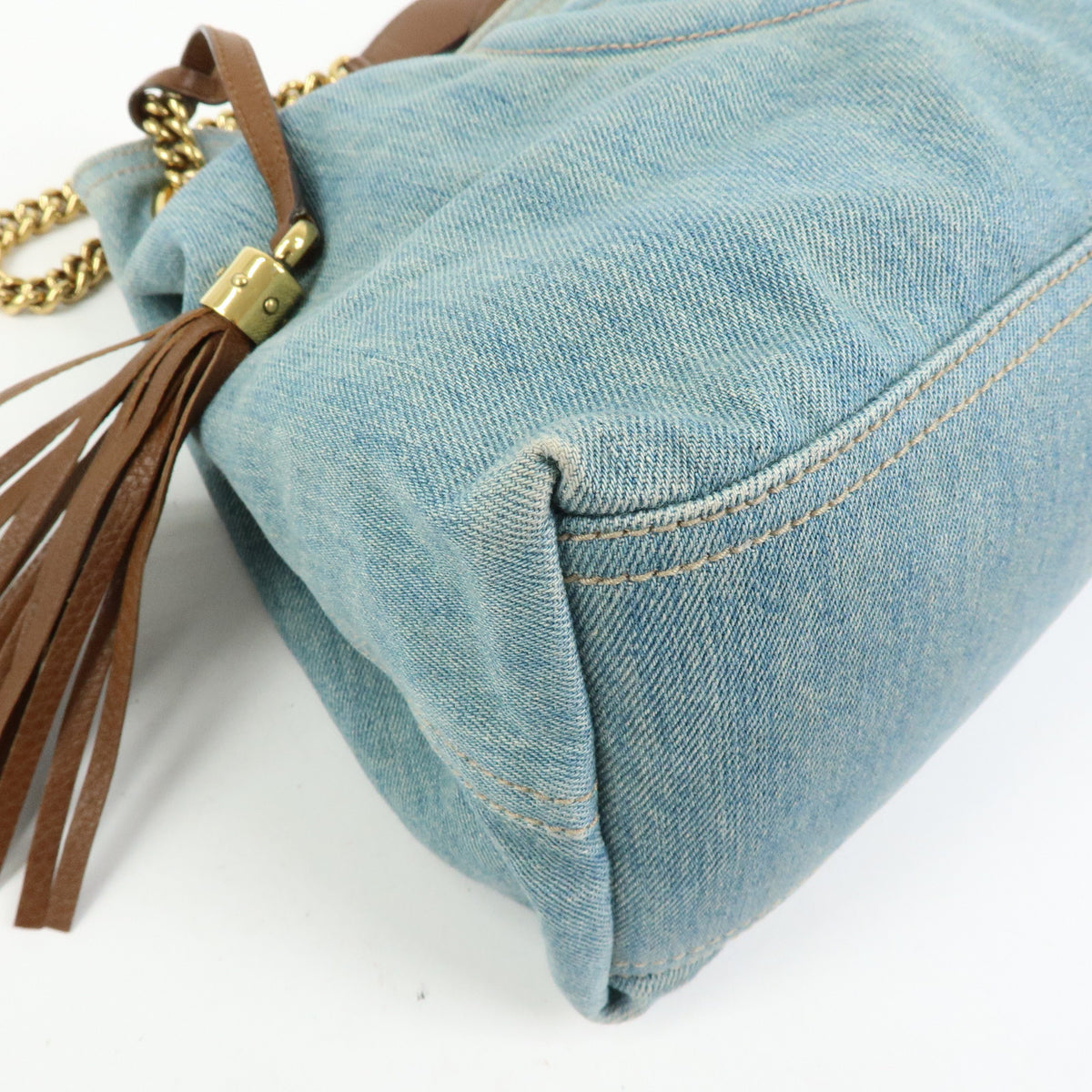 GUCCI SOHO Interlocking G Denim Leather Chain Shoulder Bag Blue 308982