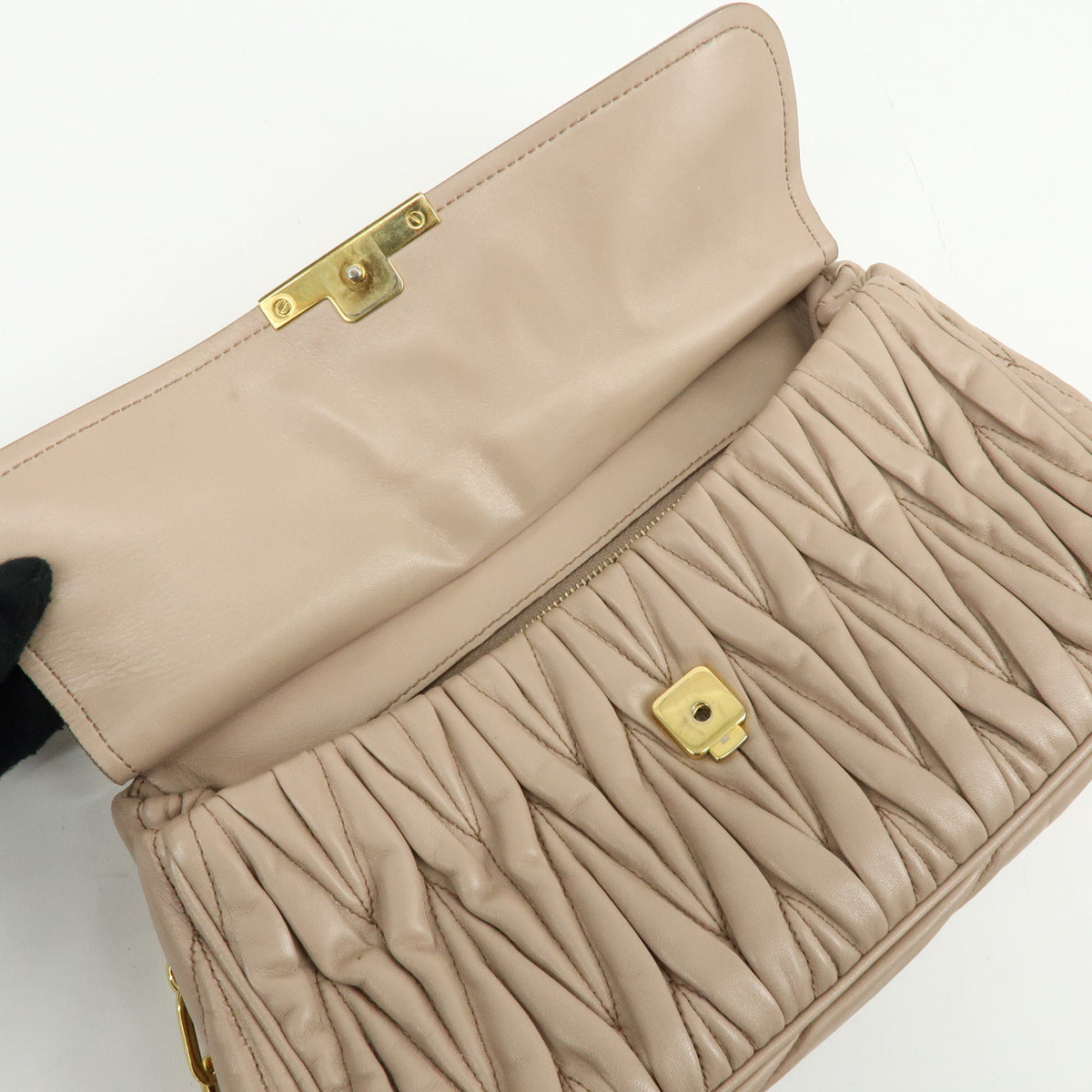MIU MIU Matelasse Nappa Leather Chain Shoulder Bag Pink Beige
