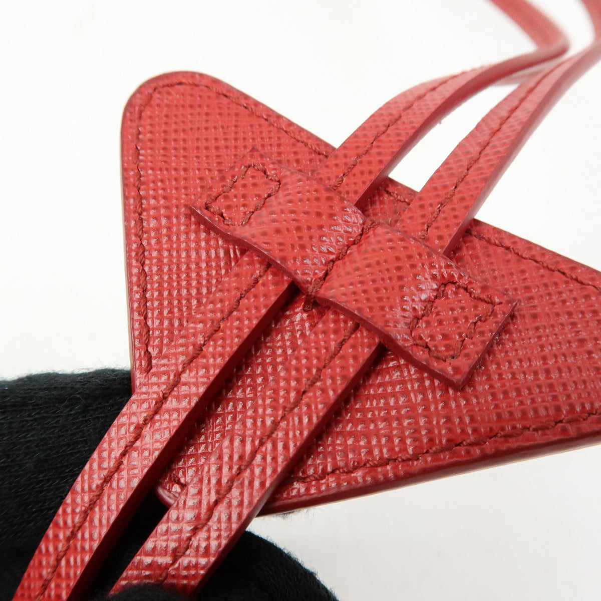 PRADA Triangle Logo Saffiano Leather Loop Tie Red