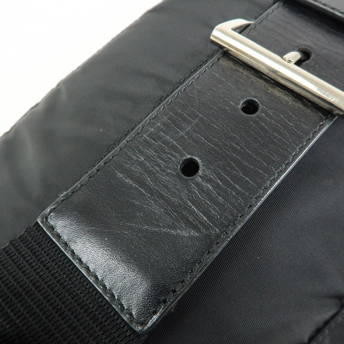 PRADA Triangle Logo Nylon Leather Waist Bag Body Bag Black BM0008