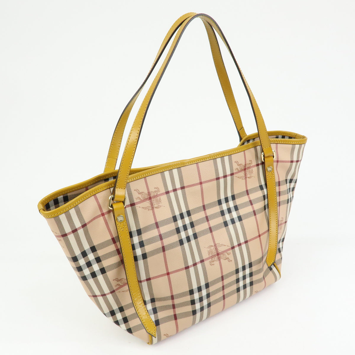 BURBERRY Haymarket Check PVC Leather Tote Bag Beige Mustard Yellow