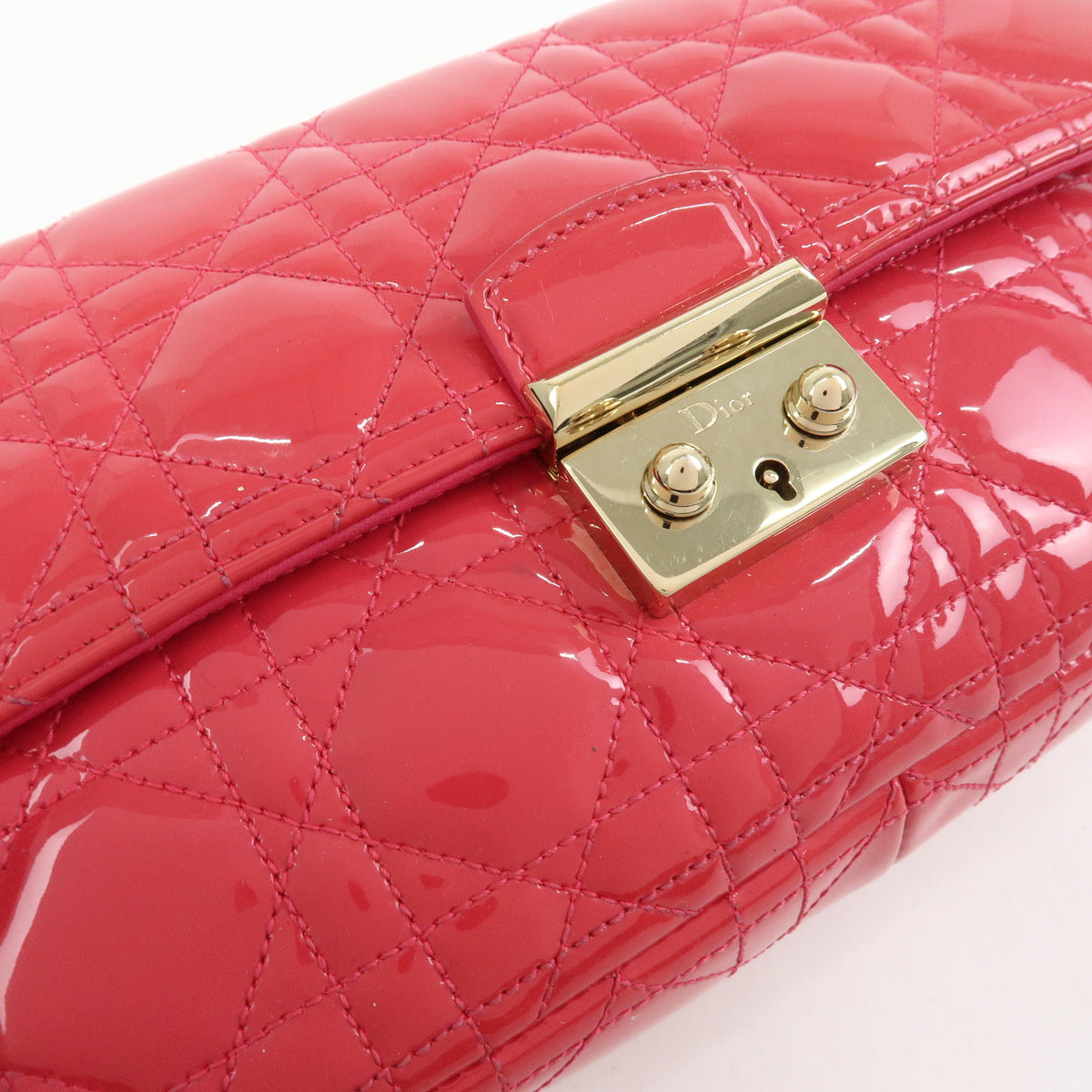Christian Dior New Lock Cannage Patent Leather Chain Shoulder Bag Pink