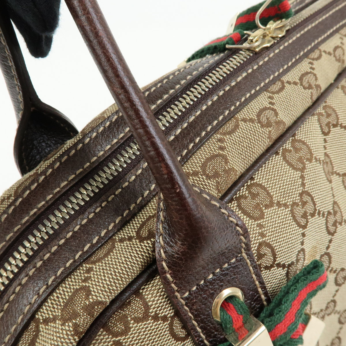 GUCCI Princy Sherry GG Canvas Leather Boston Bag Beige Brown 161720