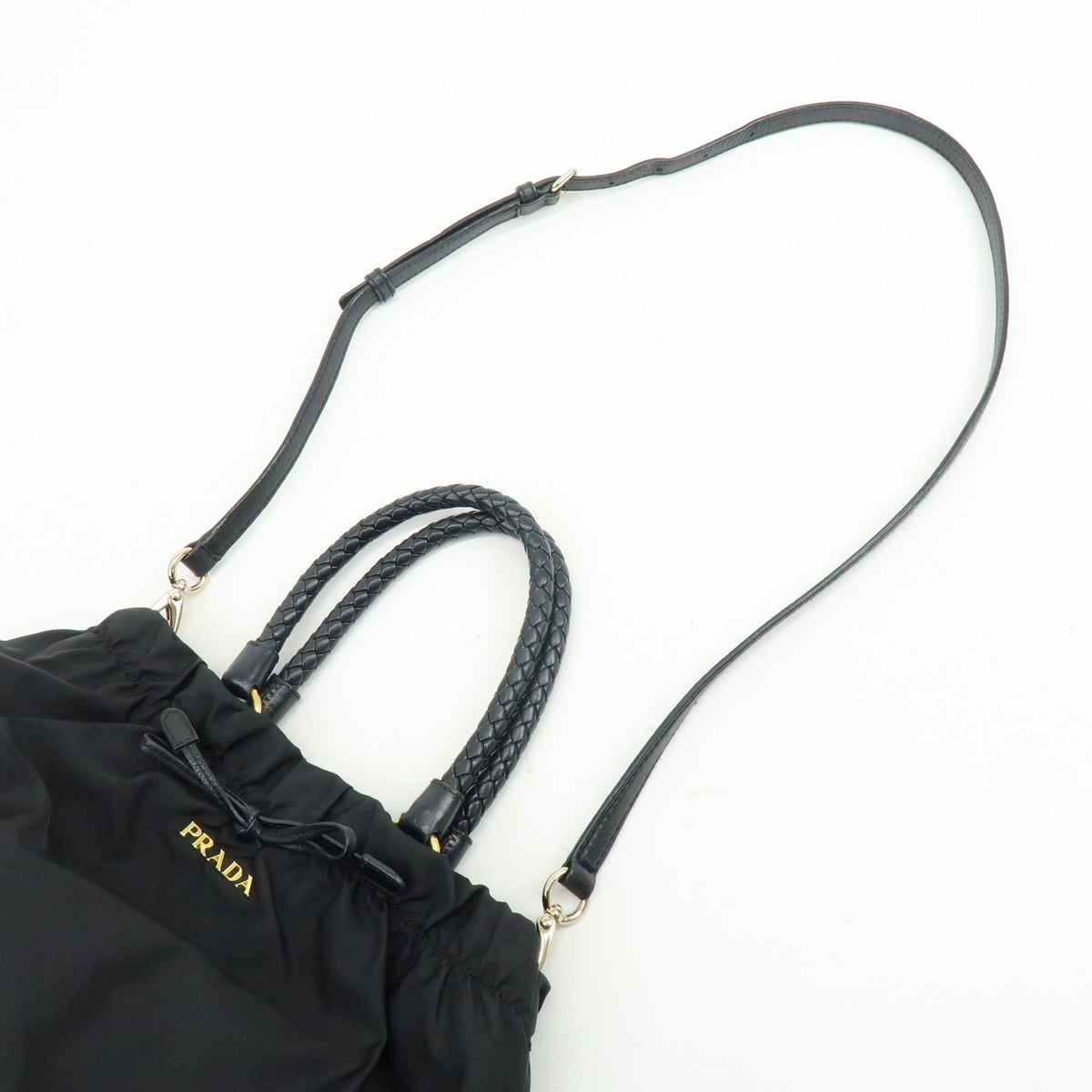 PRADA Nylon Leather 2Way Bag Hand Bag Shoulder Bag Black BN1930