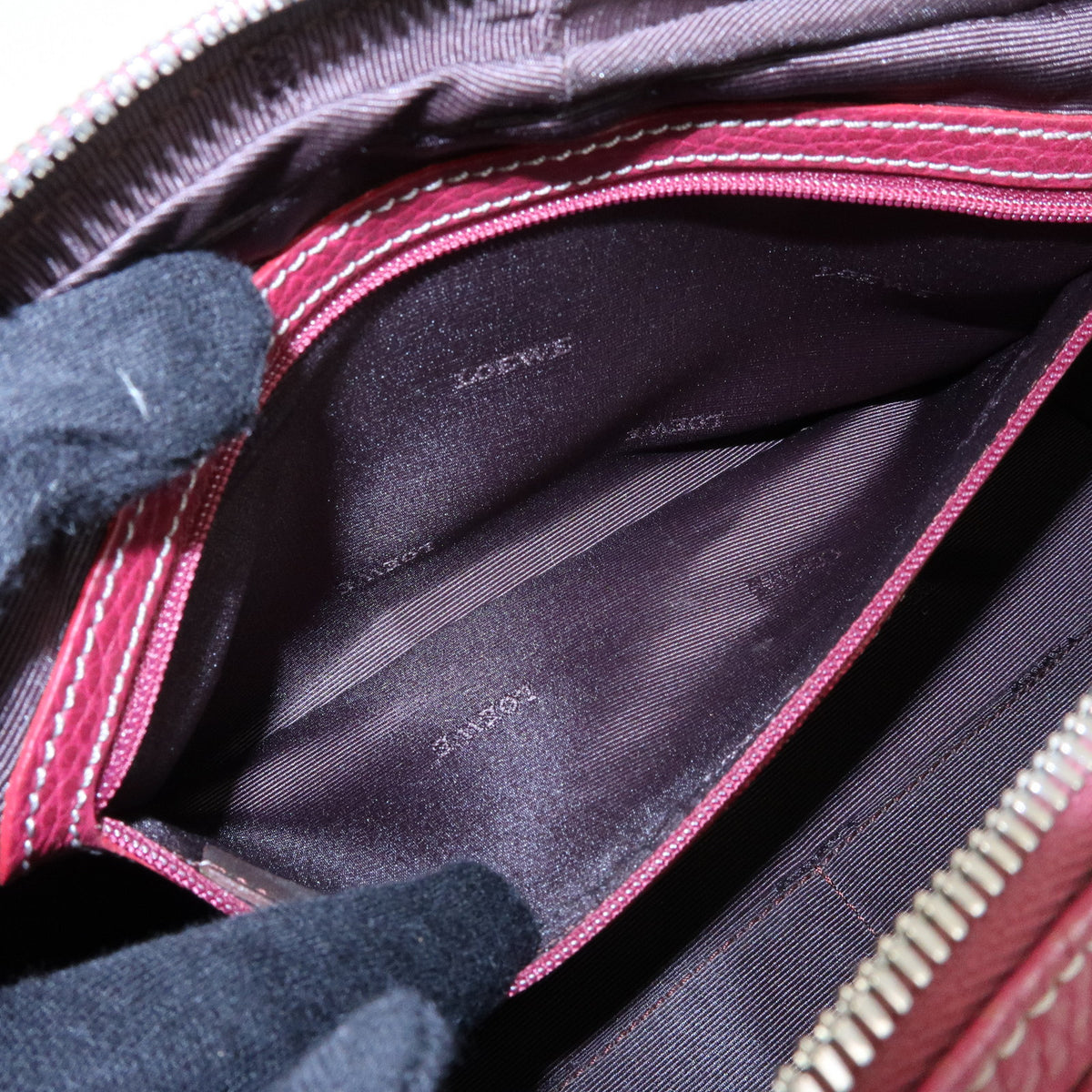 LOEWE Senda Leather Boston Bag Hand Bag Buckle Design Bordeaux