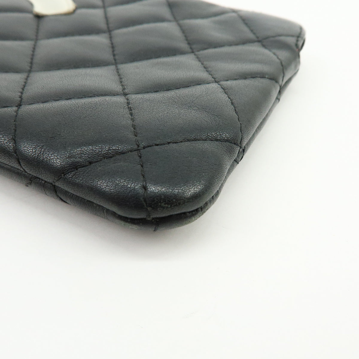CHANEL Cambon Line COCO Mark Calf Skin Cosmetic Pouch Black White