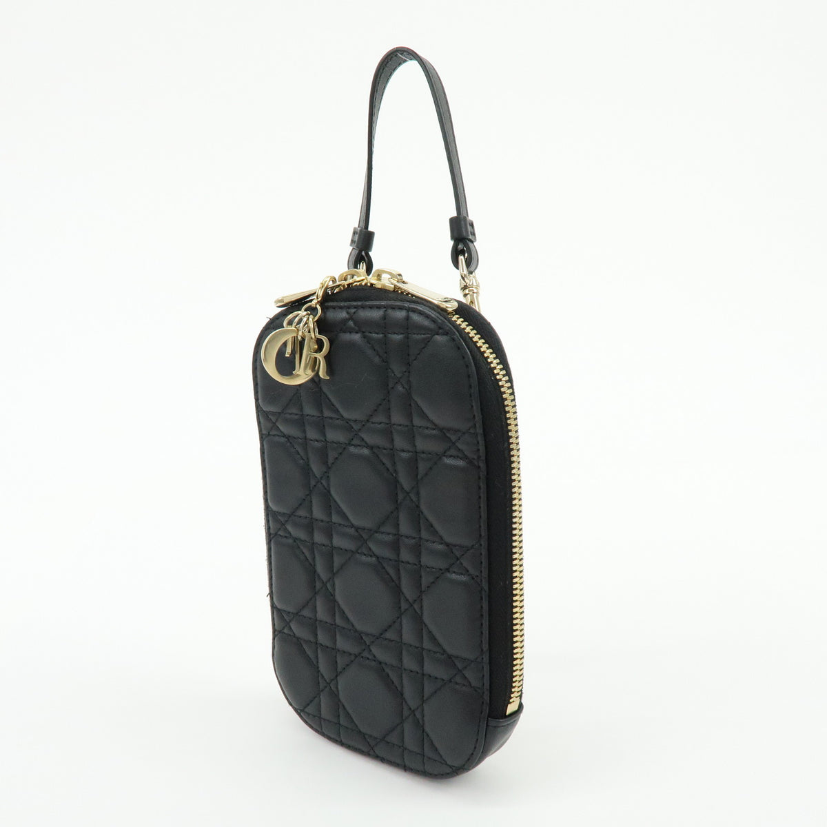 Christian Dior Cannage Lamb Skin Phone Holder Phone Case Black