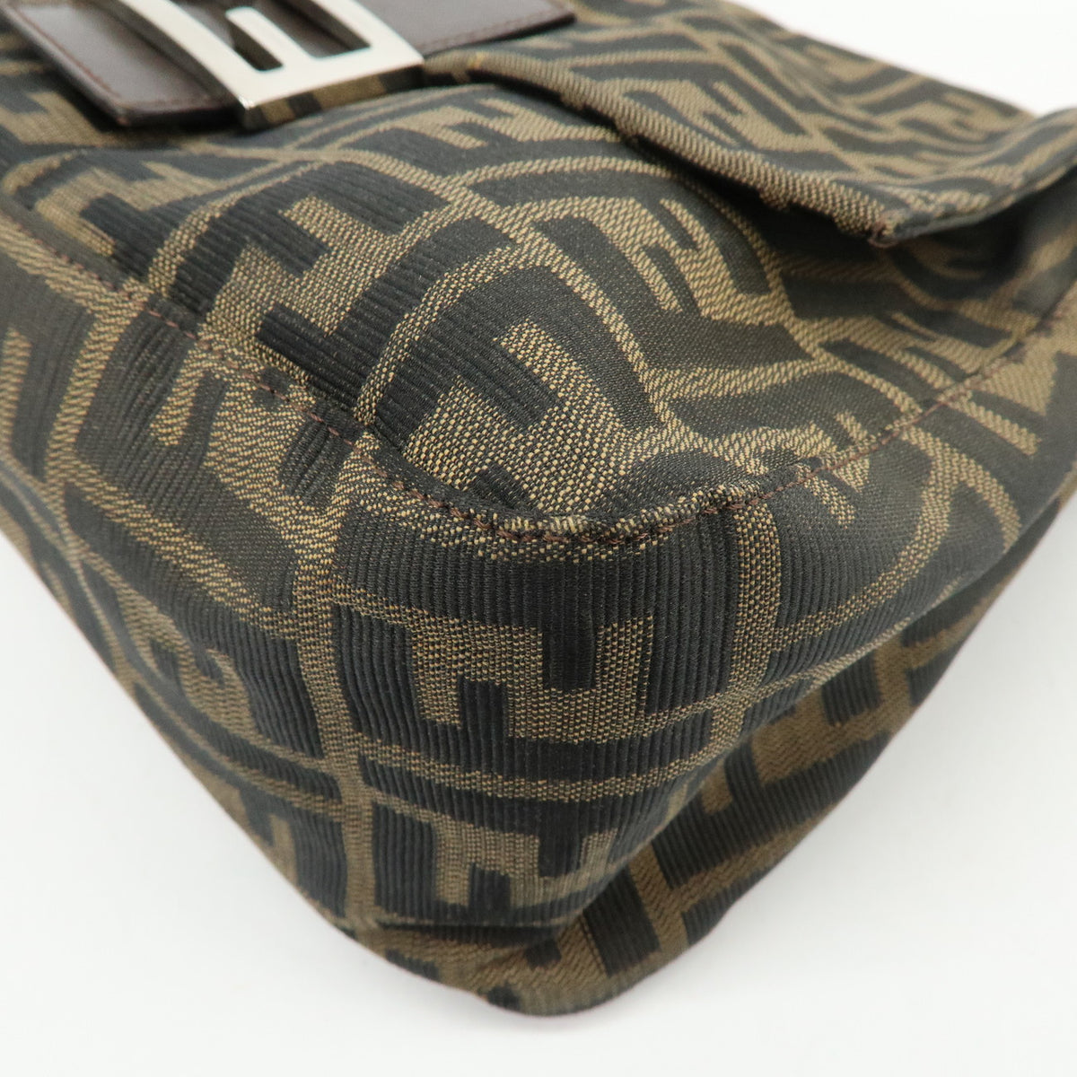 FENDI Mamma Baguette Zucca Canvas Leather Shoulder Bag Brown 26325