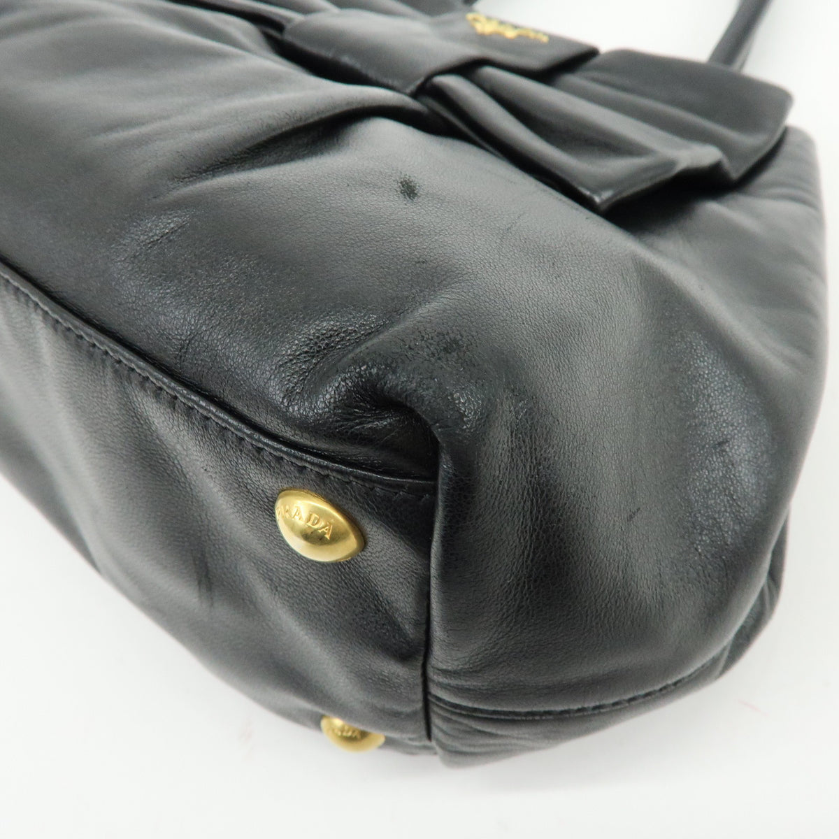 PRADA Nappa Leather Ribbon 2Way Hand Bag Tote Bag Black BN1601