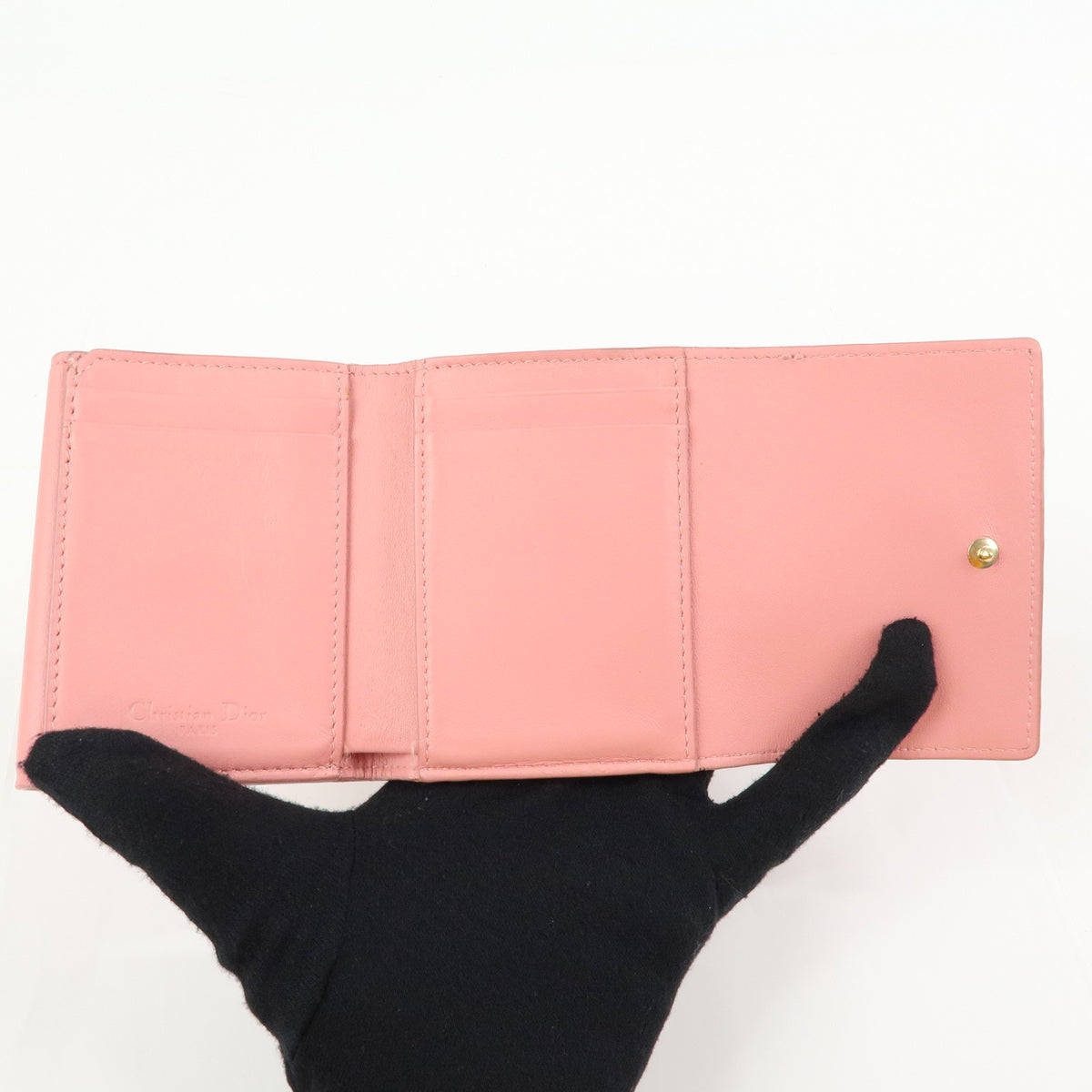 Christian Dior Lady Dior Lotus Cannage Leather Tri-fold Compact Wallet