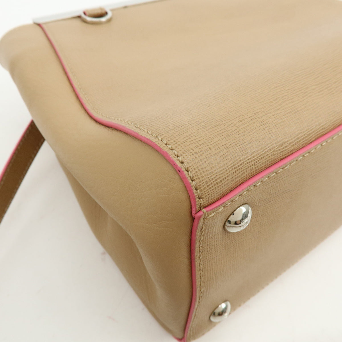 FENDI PETITE 2JOURS Calf Leather 2Way Bag Hand Bag Beige Pink 8BH253