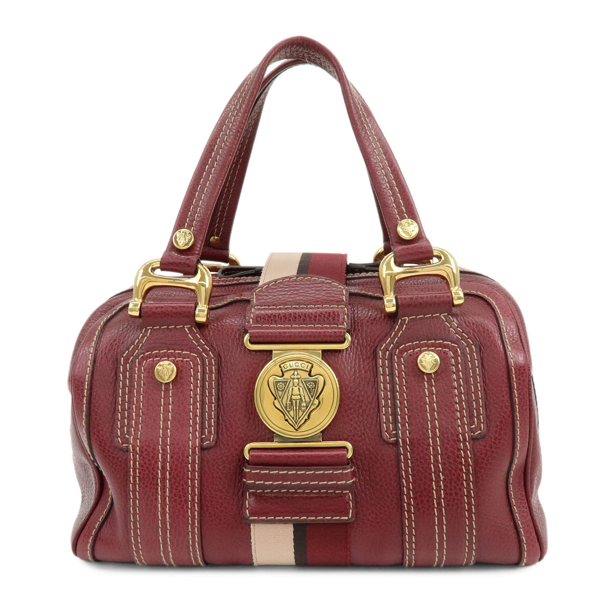 GUCCI Hysteria Aviatrix Leather Mini Boston Hand Bag Burgundy 186235