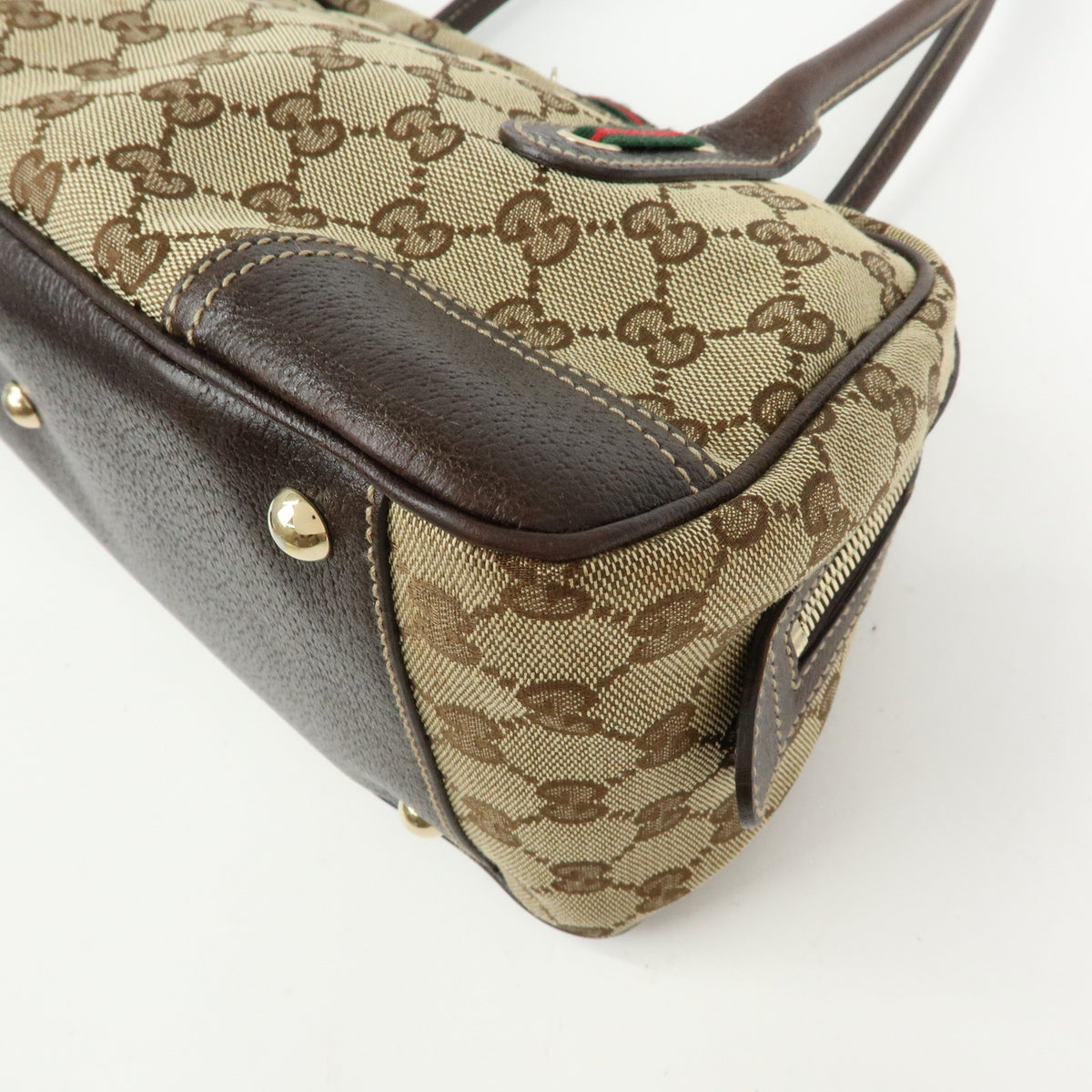 GUCCI Princy Sherry GG Canvas Leather Boston Bag Beige Brown 161720