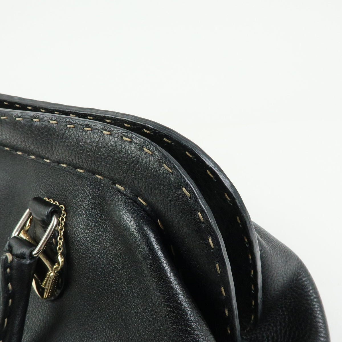 FENDI Selleria Leather Doctor's Bag Hand Bag Black 8BN076