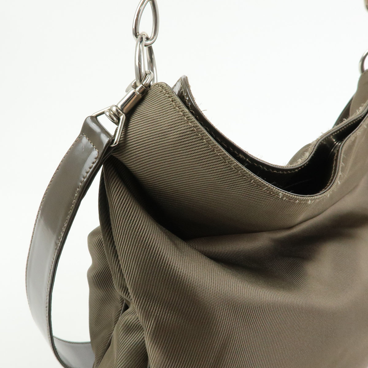 GUCCI Bamboo Nylon Leather 2Way Bag Hand Bag Khaki 001・2123・1577