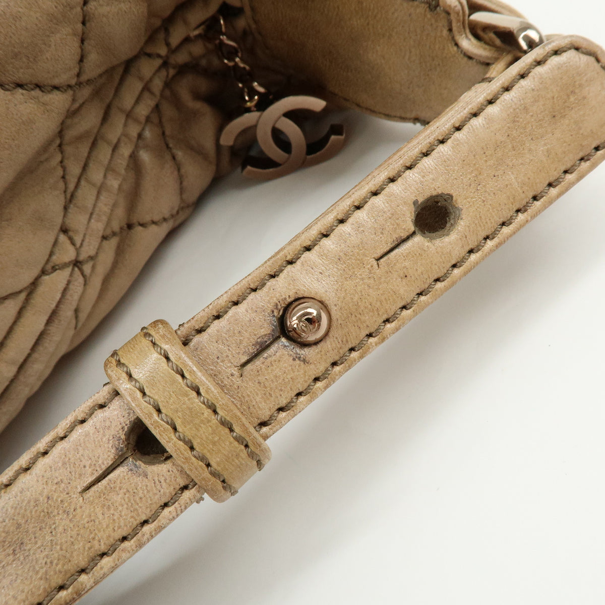 CHANEL Wild Stich Calf Skin Shoulder Bag Hand Bag Beige Metallic Pink