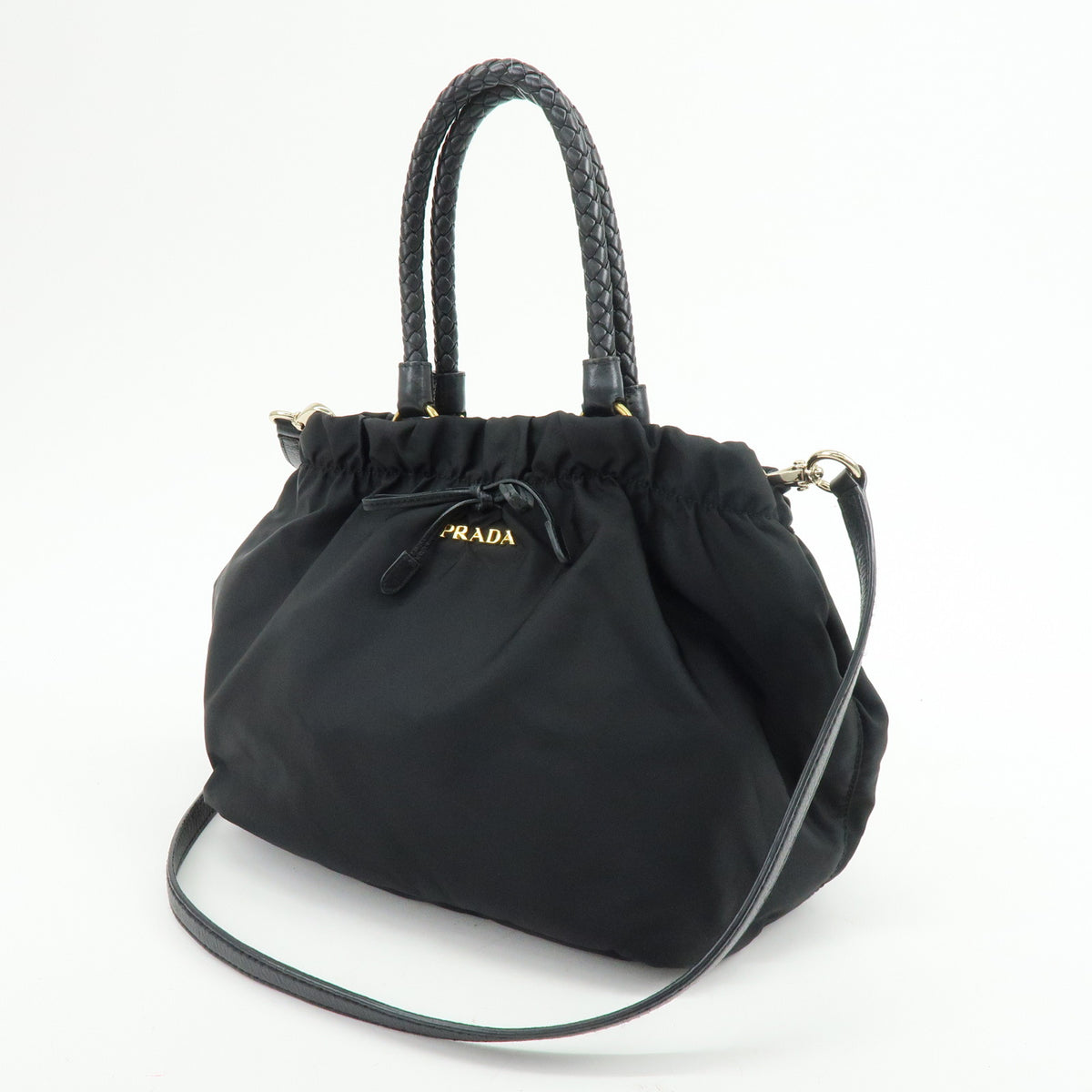 PRADA Nylon Leather 2Way Bag Hand Bag Shoulder Bag Black BN1930