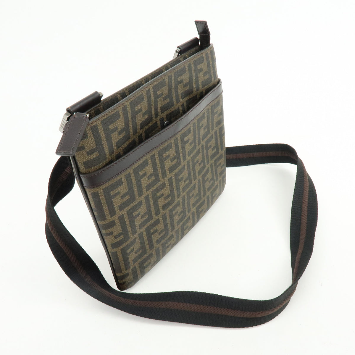 FENDI Zucca PVC Coated Canvas Leather Shoulder Bag Brown 7VA348