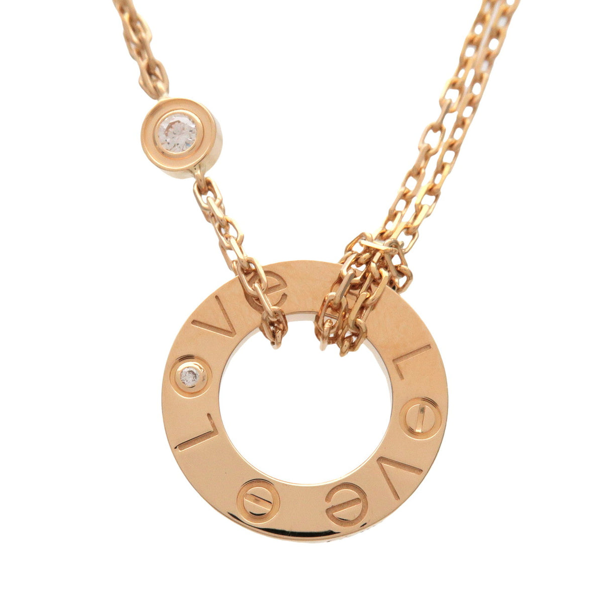 Cartier Love Circle 2P Diamond Necklace K18 750YG Yellow Gold