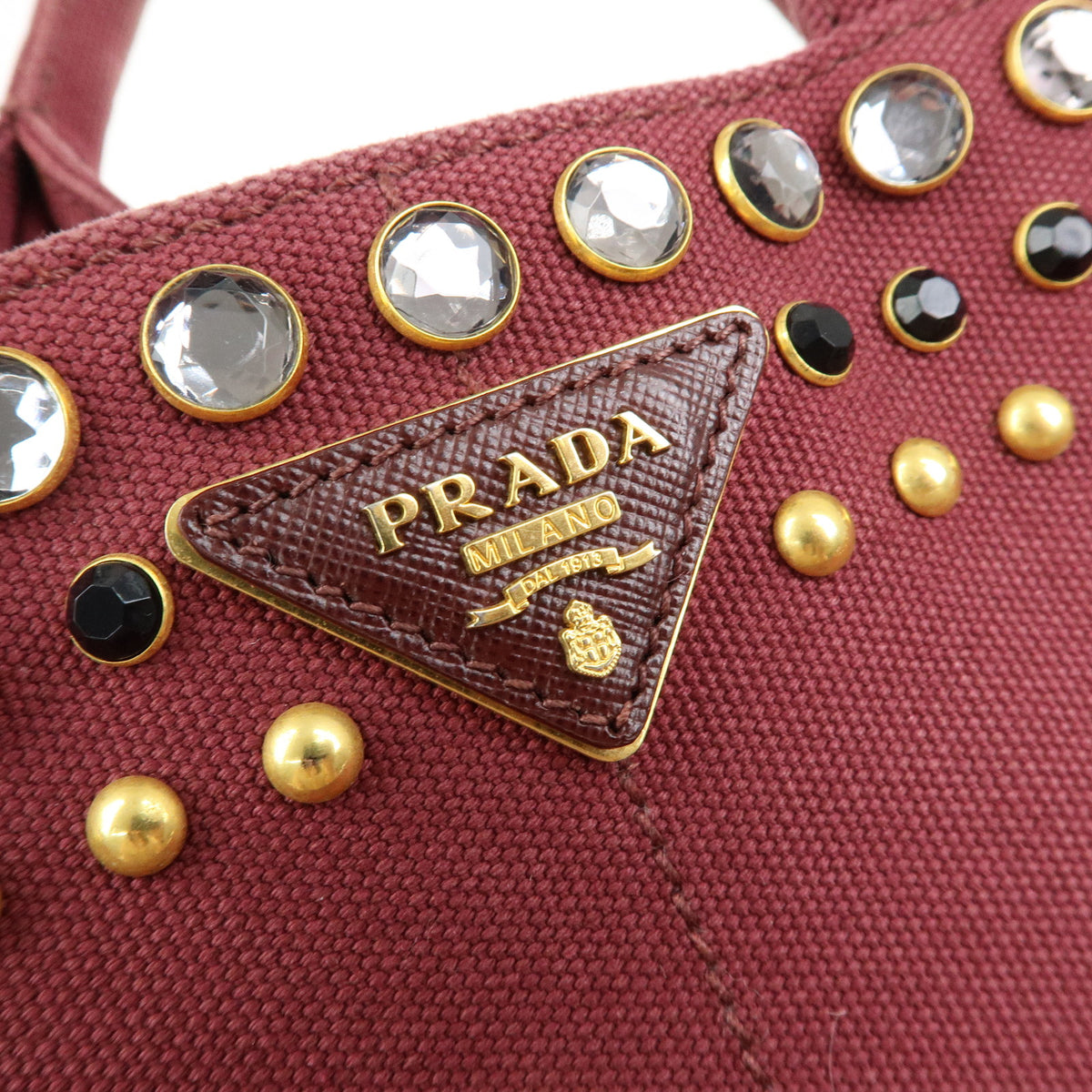PRADA Triangle Logo Canapa Mini Canvas 2Way Bag Bijoux Bordeaux 1BG439