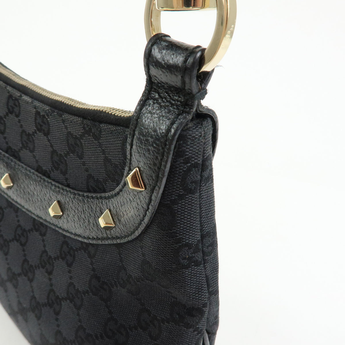 GUCCI Bamboo GG Canvas Leather Hand Bag Black 137378