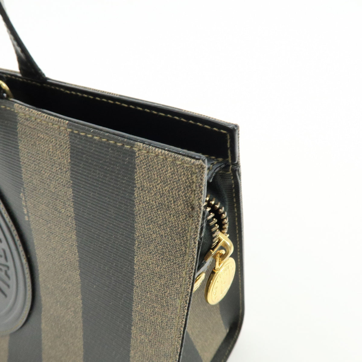 FENDI Pequin PVC Leather 2Way Hand Bag Black Brown 261390
