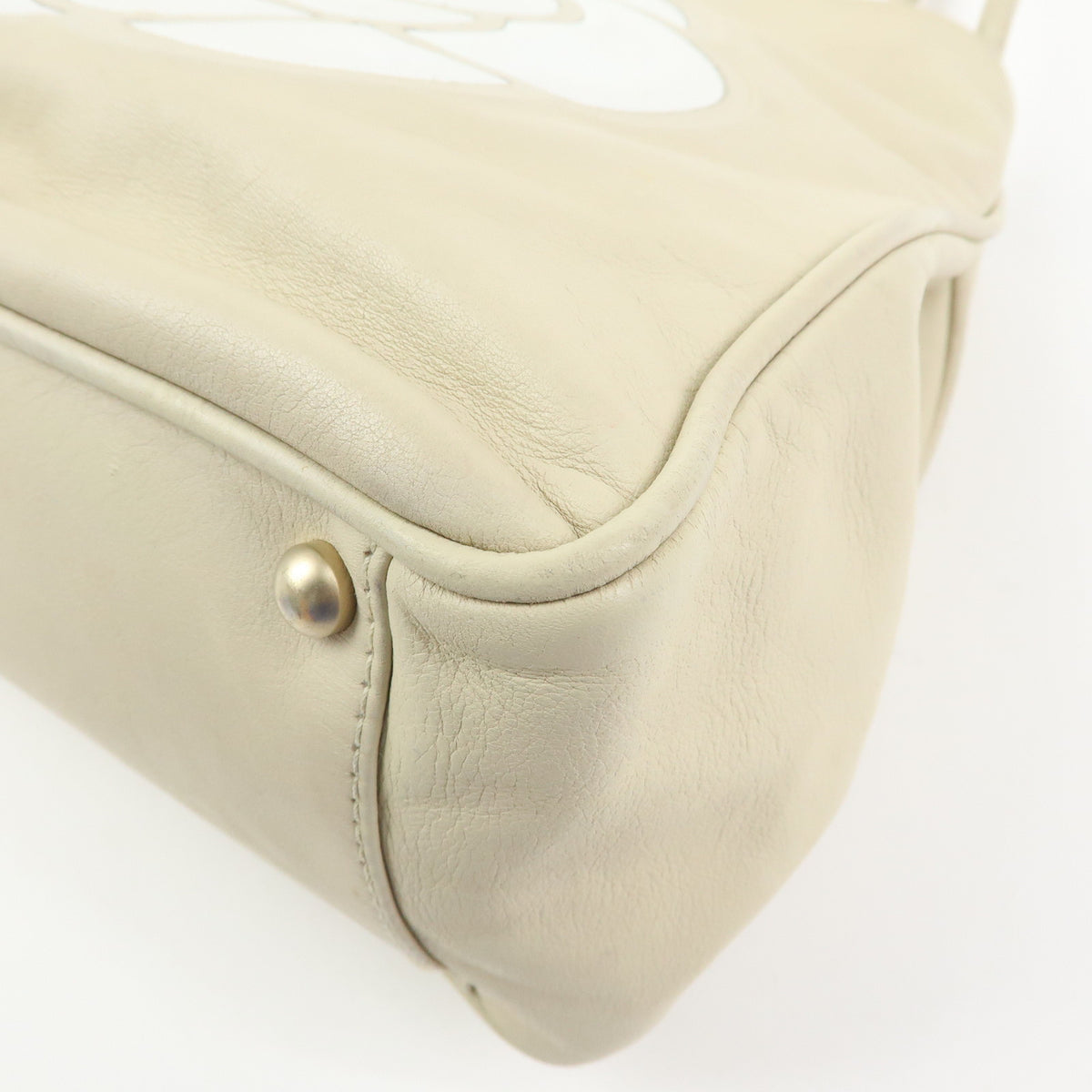 CHANEL Logo Camellia Leather Tote Bag Shoulder Bag Beige A20856