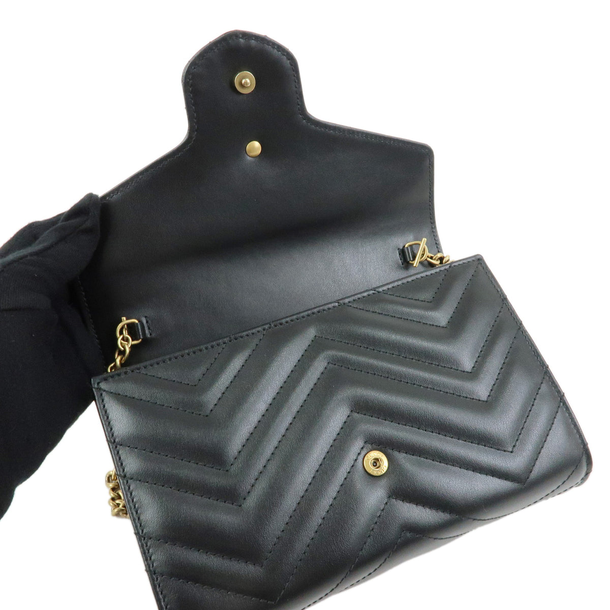 GUCCI GG Marmont Double G Leather Chain Shoulder Bag Black 474575