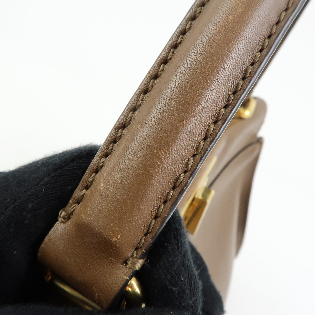 FENDI Peekaboo Medium Leather 2Way Hand Bag Shoulder Bag Brown 8BN290