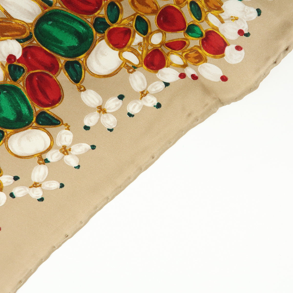 CHANEL COCO Mark Silk100% Jewelry Pattern Scarf Brown Red