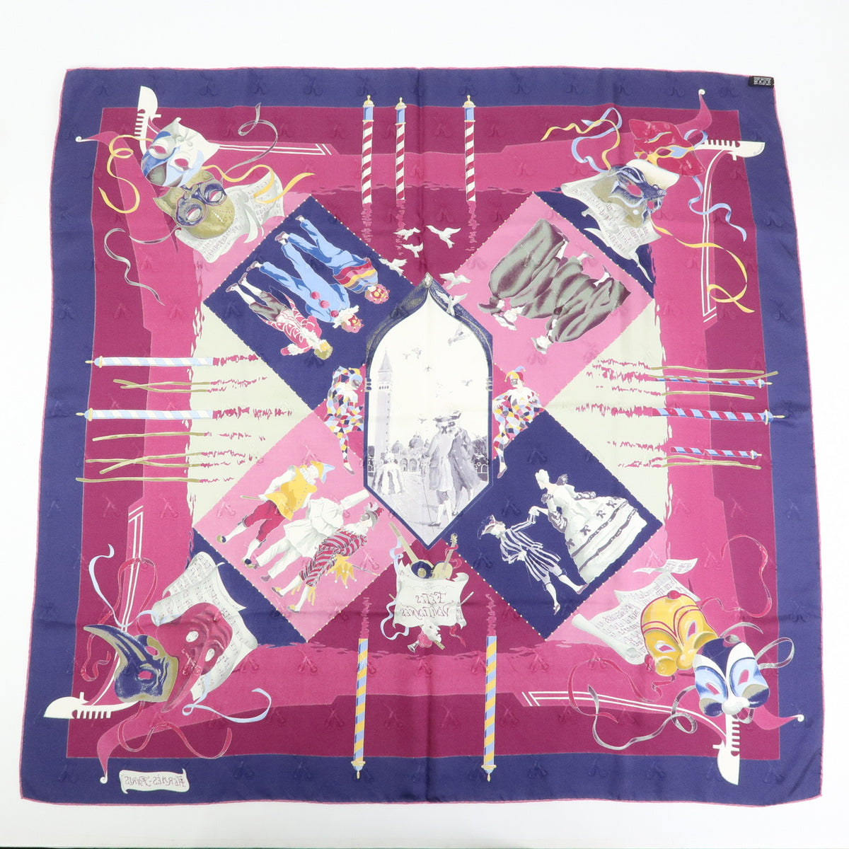 HERMES Carre 90 Silk 100% Scarf Fetes Venitiennes Purple