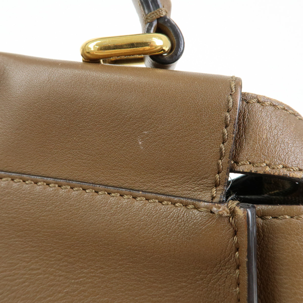 FENDI Peekaboo Medium Leather 2Way Hand Bag Shoulder Bag Brown 8BN290