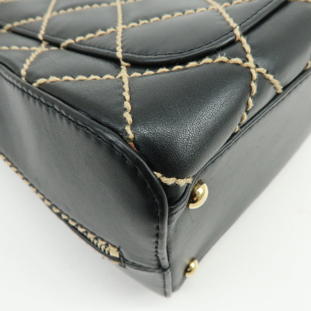 CHANEL Wild Stitch COCO Mark Calf Skin Hand Bag Black A14693