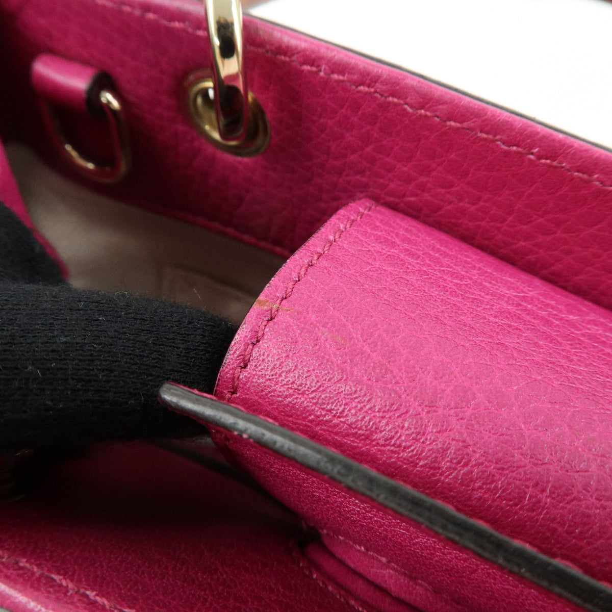 GUCCI Bamboo Mini Shopper Leather 2Way Bag Hand Bag Pink Purple 368823