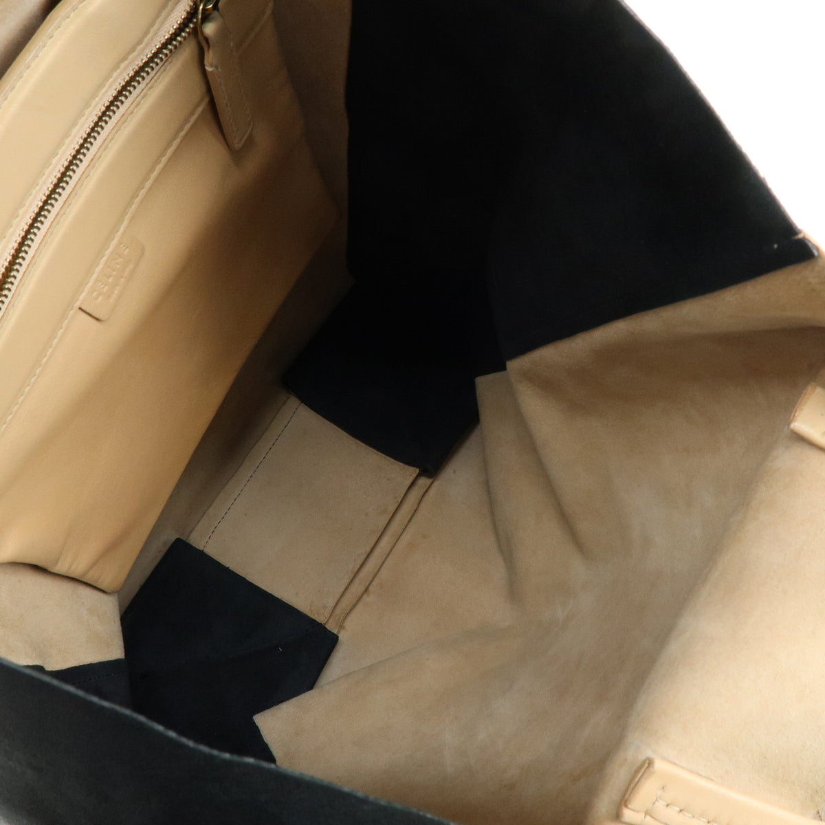 CELINE Horizontal Cabas Leather Tote Bag Hand Bag Beige Black