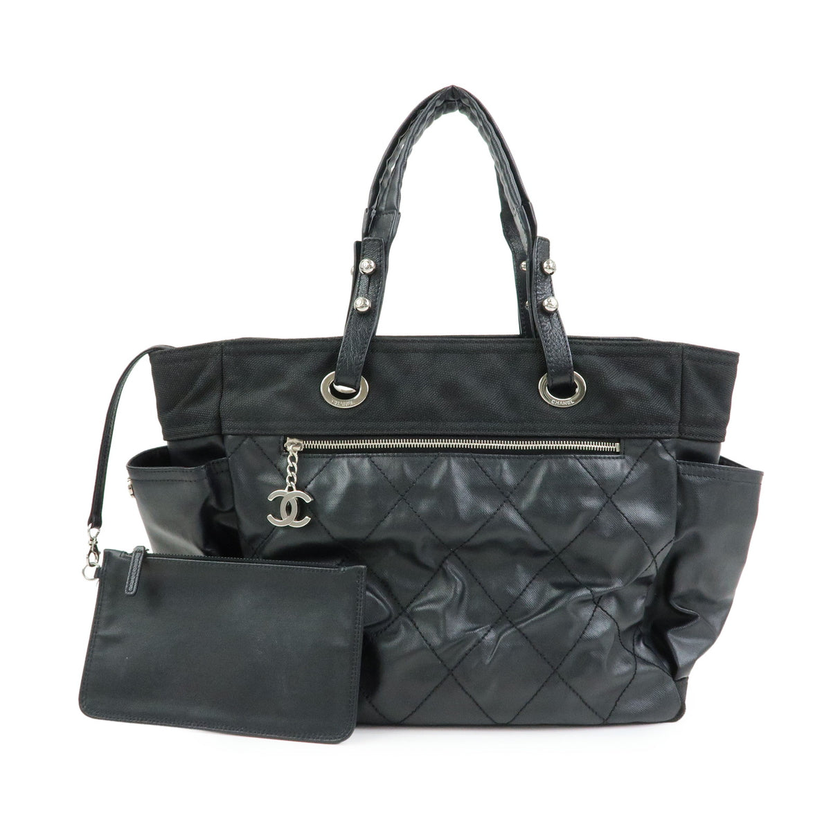 CHANEL Paris Biarritz GM PVC Leather Tote Bag Shoulder Bag Black