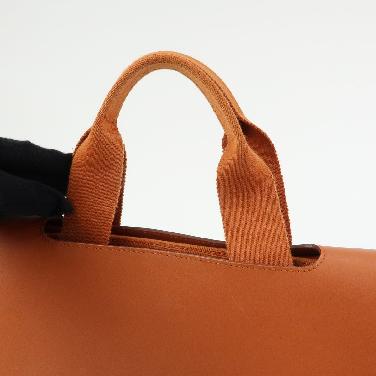 HERMES Valparaiso MM Toile Chevron Leather Hand Bag Orange
