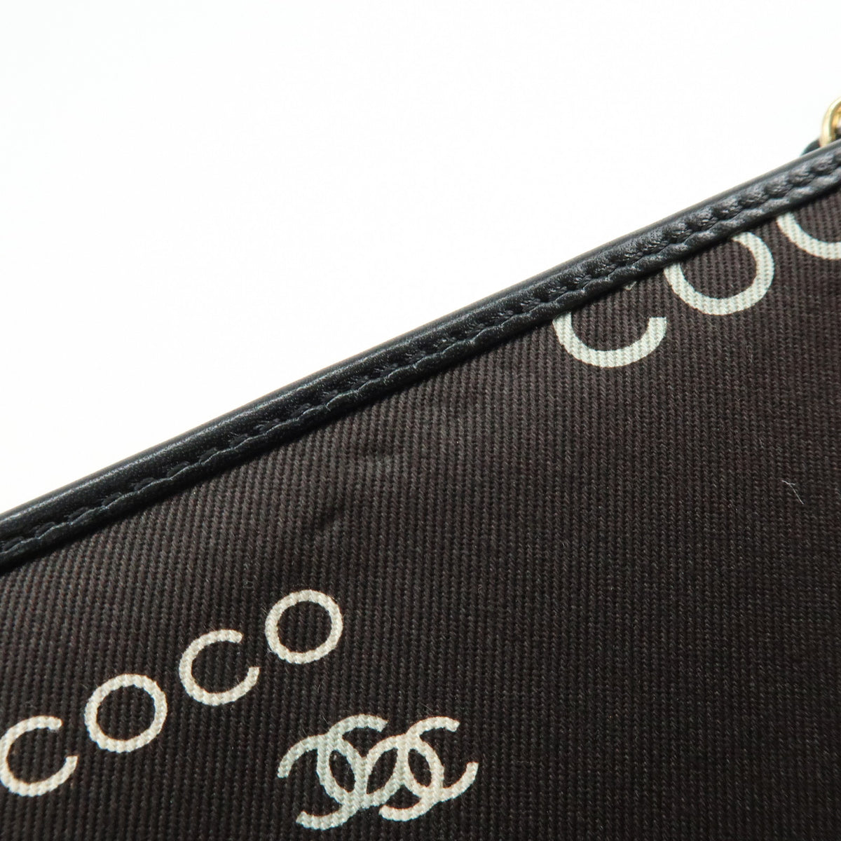 CHANEL COCO Mark Flat Shopper Canvas Leather Chain Tote Bag Black White