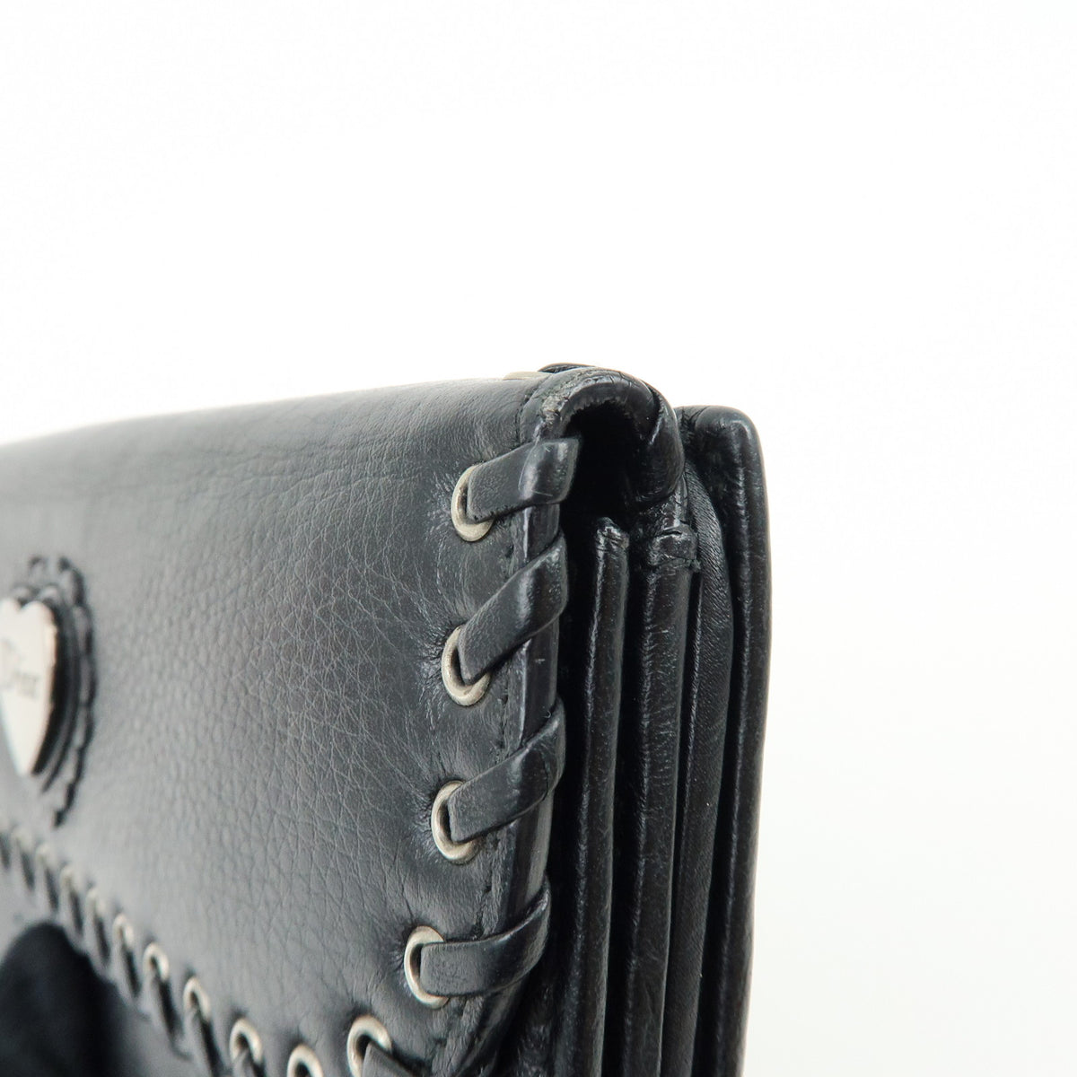Christian Dior Heart Ethnic Line Leather Long Wallet Black