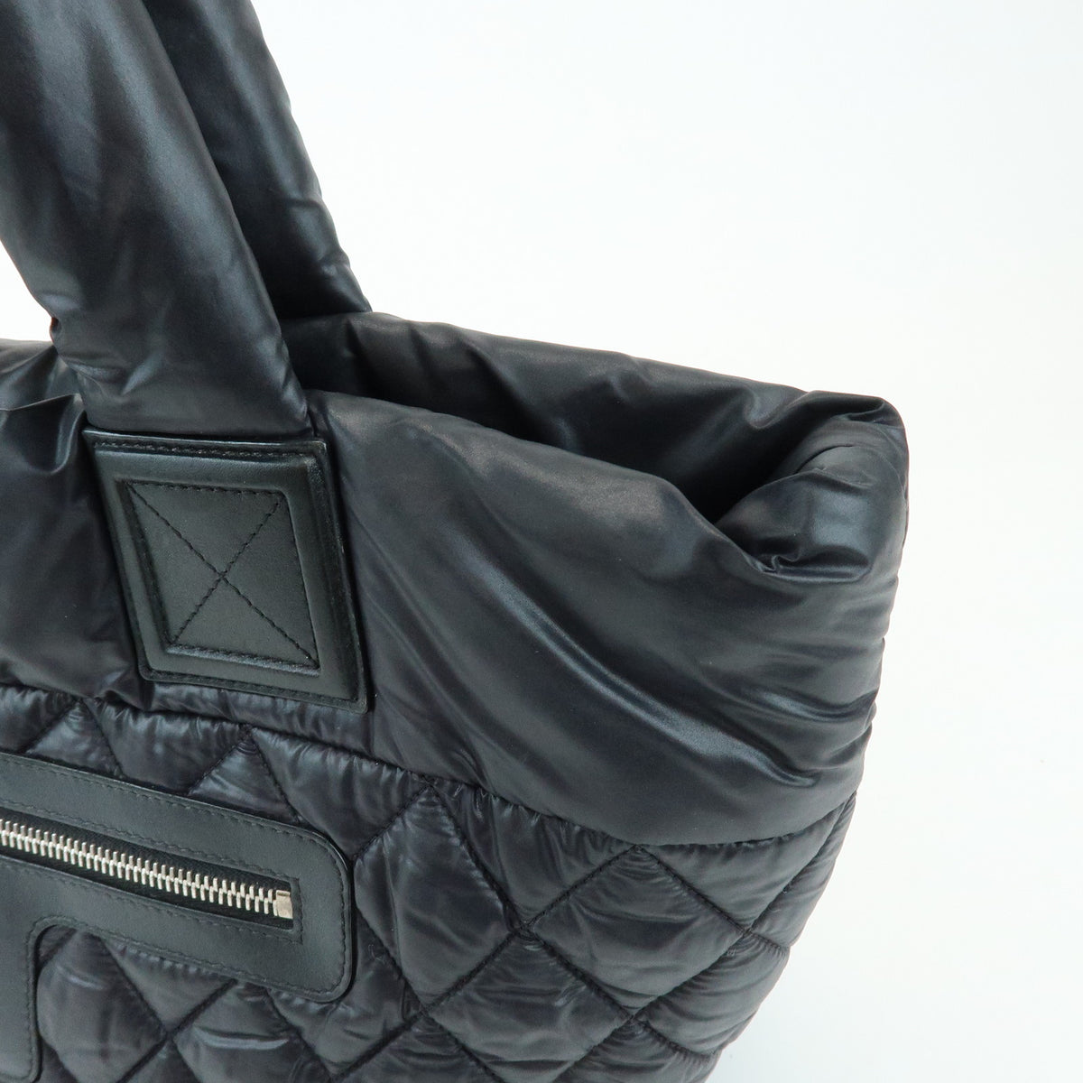 CHANEL COCO Cocoon PM Nylon Leather Small Tote Hand Bag Black A48610