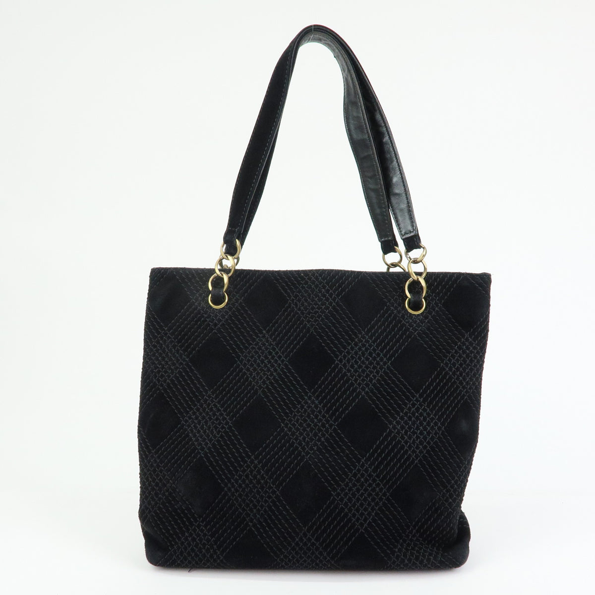 CHANEL COCO Mark Wild Stitch Suede Leather Shoulder Bag Tote Bag Black