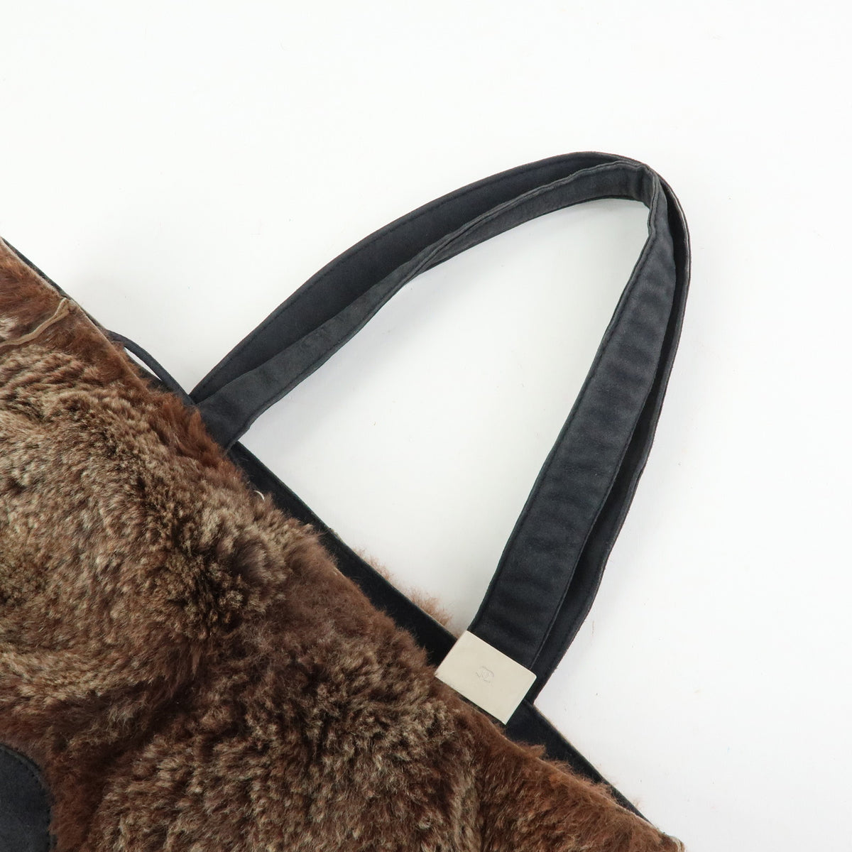 CHANEL COCO Mark Lapin Suede Fur Hand Bag Tote Bag Brown