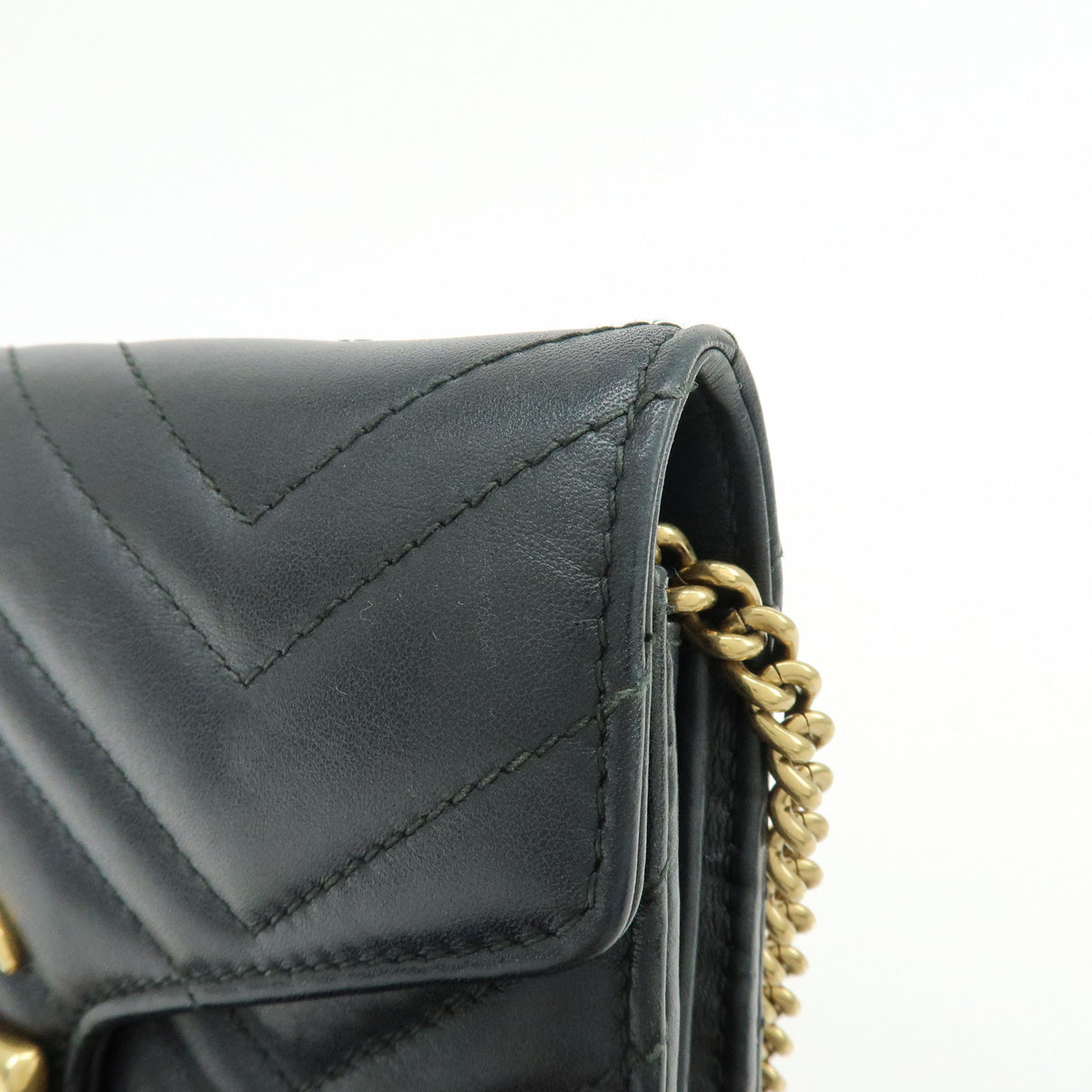 GUCCI GG Marmont Double G Leather Chain Shoulder Bag Black 474575