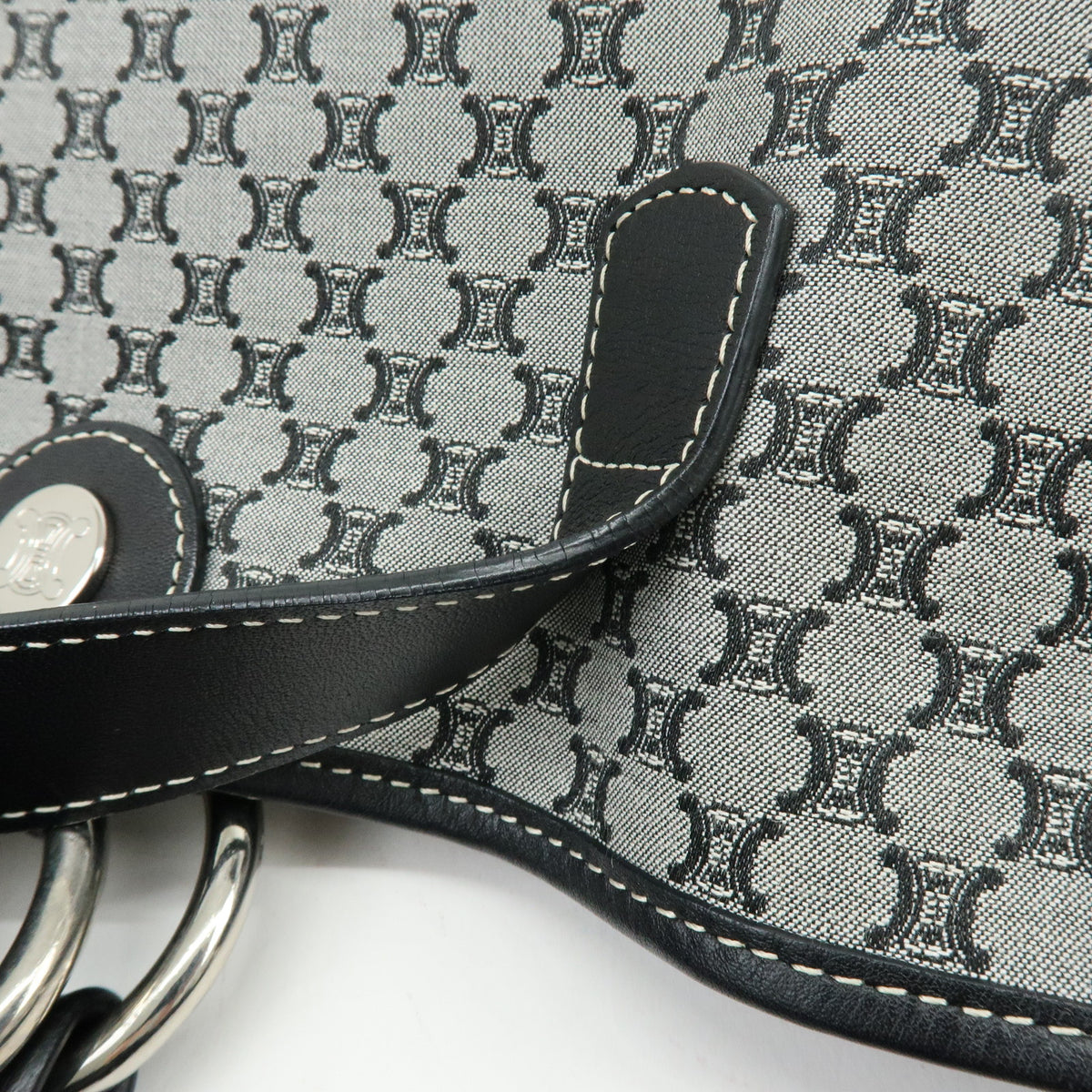 CELINE Macadam Canvas Leather Tote Bag Hand Bag Grey Black