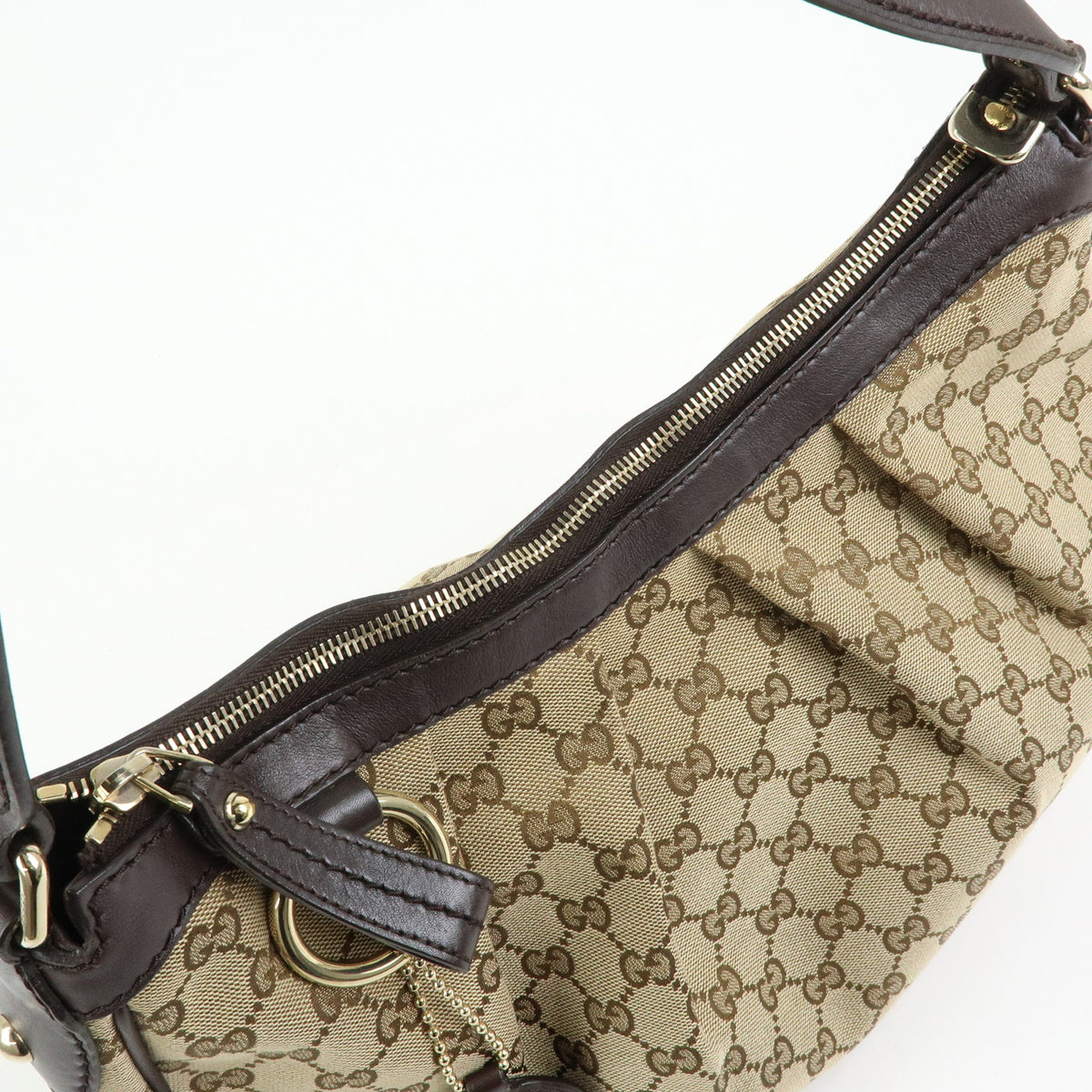 GUCCI Sukey Interlocking G GG Canvas Shoulder Bag Beige Brown 232955