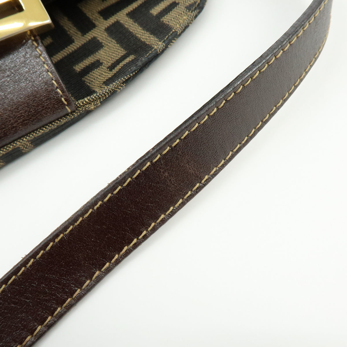 FENDI Zucca Jaquard Canvas Leather Shoulder Bag Hand Bag Brown