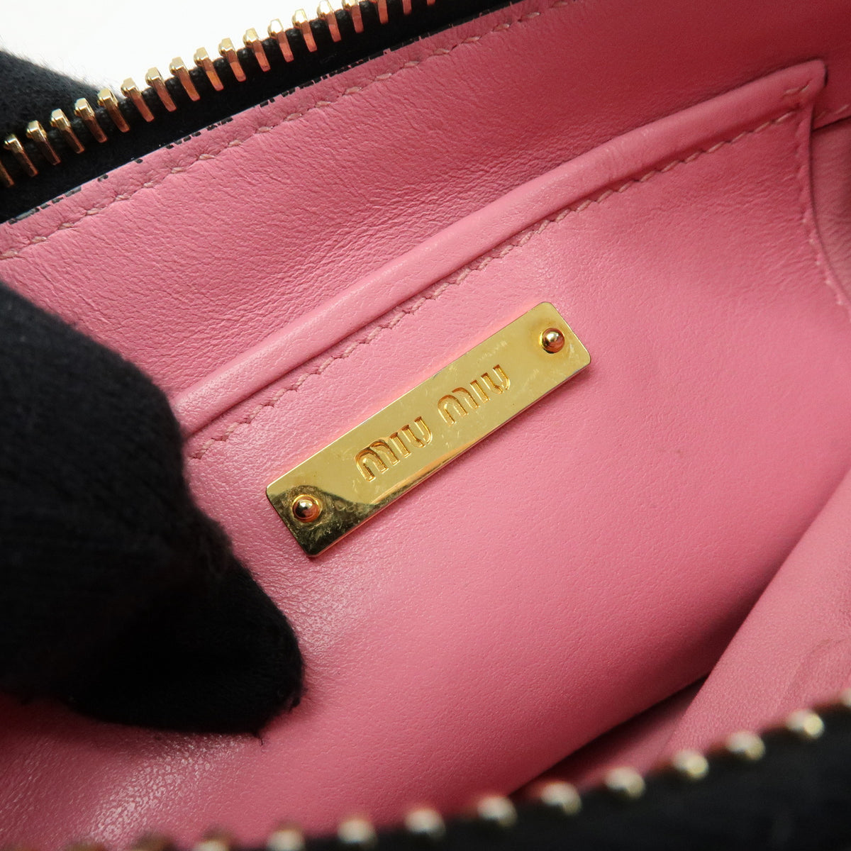 MIU MIU Logo Soft Calf Leather Clutch Bag Flat Pouch Pink 5N1890